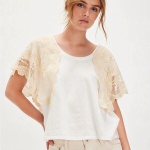 NWT Free People Evangeline Crochet Cape Top Sz XL T-Shirt FP Romantic $108